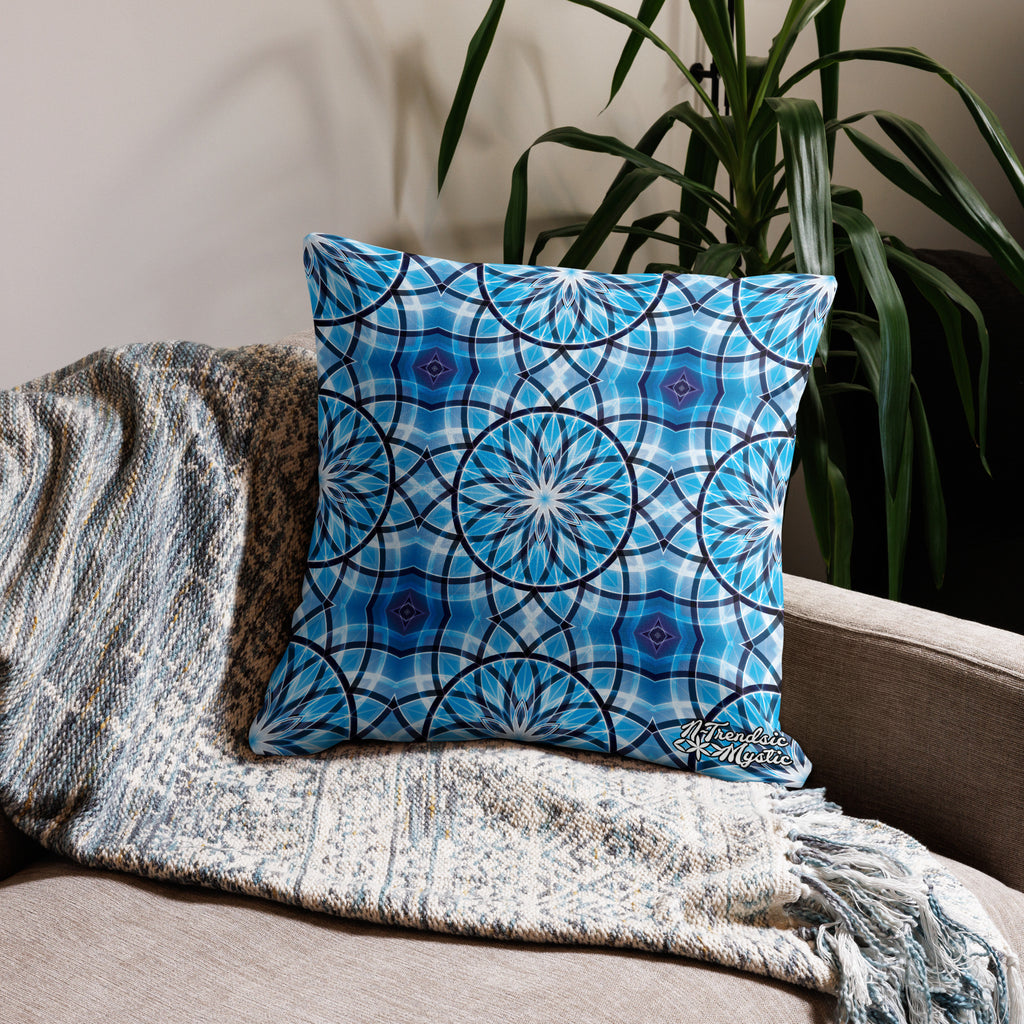 Sapphire Lunar | Sacred Geometry Premium Pillow – All-Over Print Mystic Home Décor