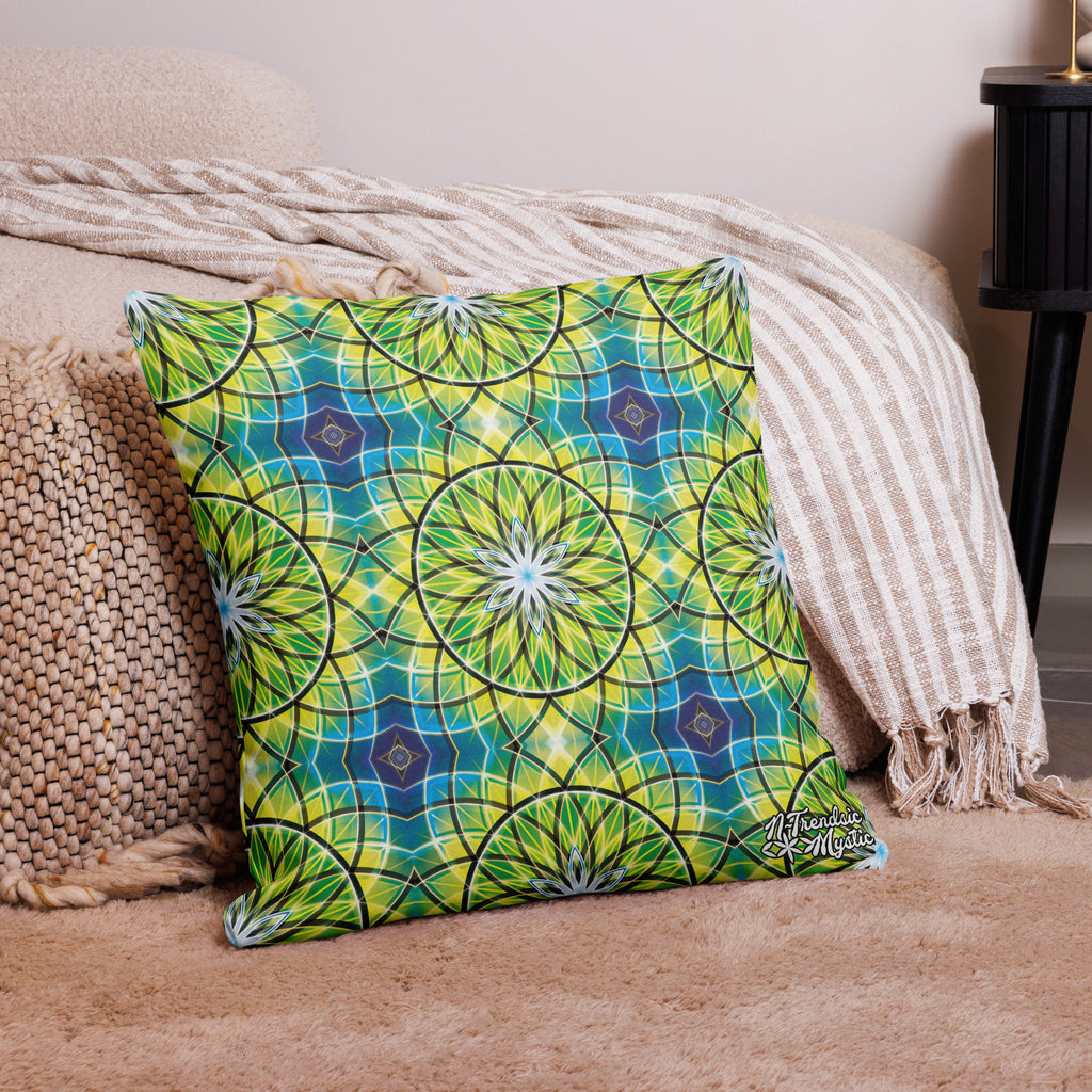Emerald Lunar | Sacred Geometry Premium Pillow – All-Over Print Mystic Home Décor