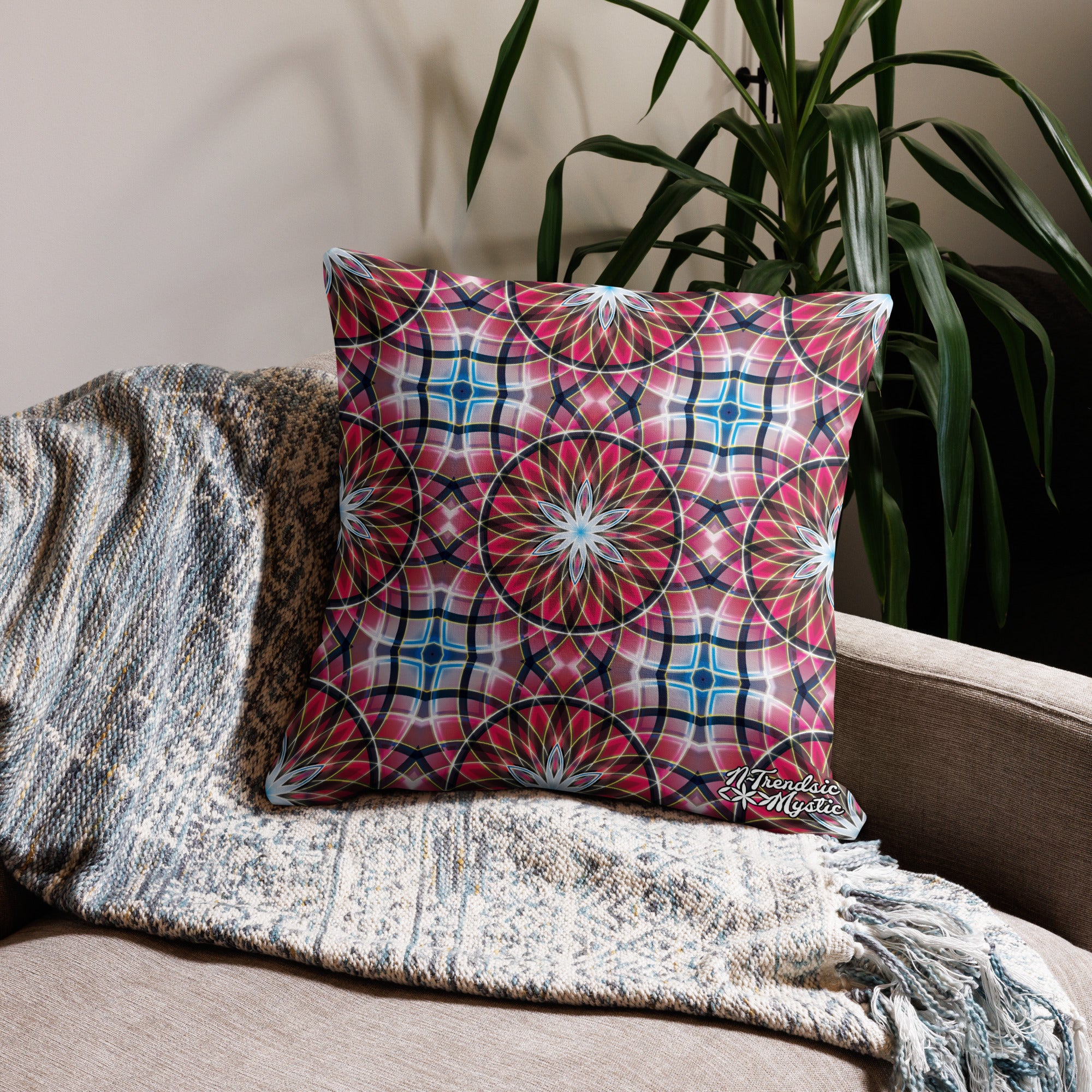 Crimson Lunar | Sacred Geometry Premium Pillow – All-Over Print Mystic Home Décor