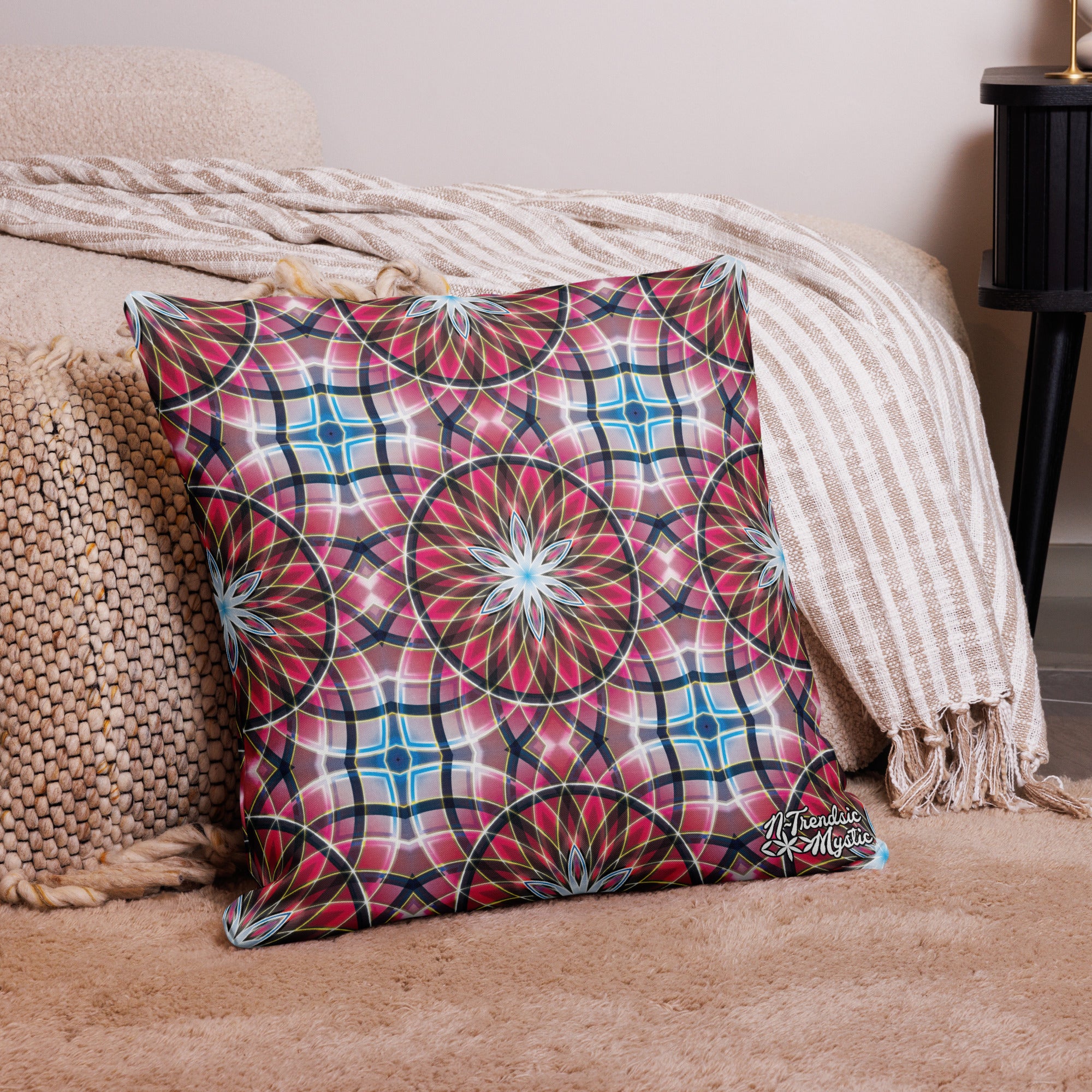 Crimson Lunar | Sacred Geometry Premium Pillow – All-Over Print Mystic Home Décor
