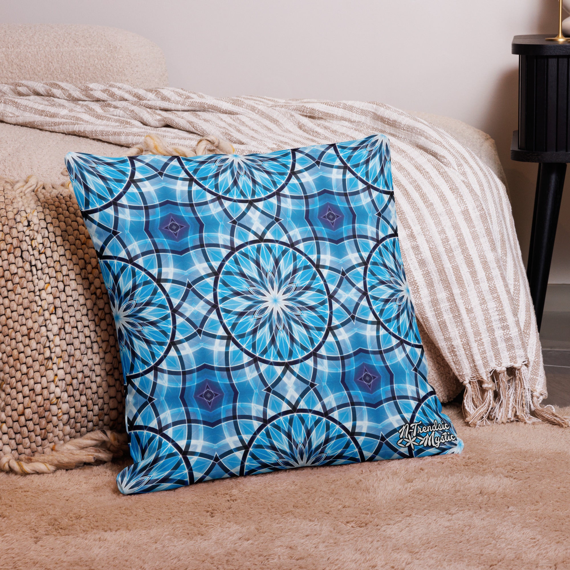 Sapphire Lunar | Sacred Geometry Premium Pillow – All-Over Print Mystic Home Décor