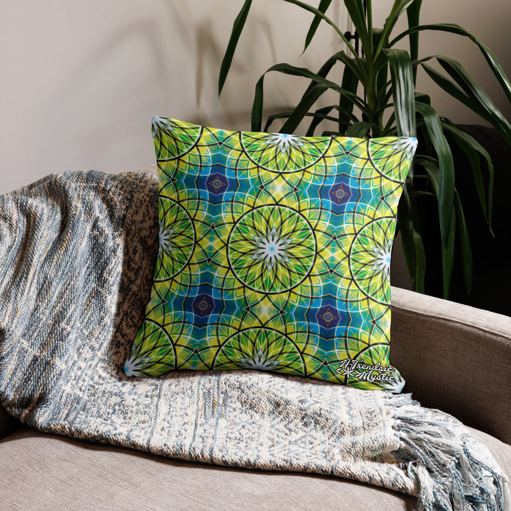 Emerald Lunar | Sacred Geometry Premium Pillow – All-Over Print Mystic Home Décor