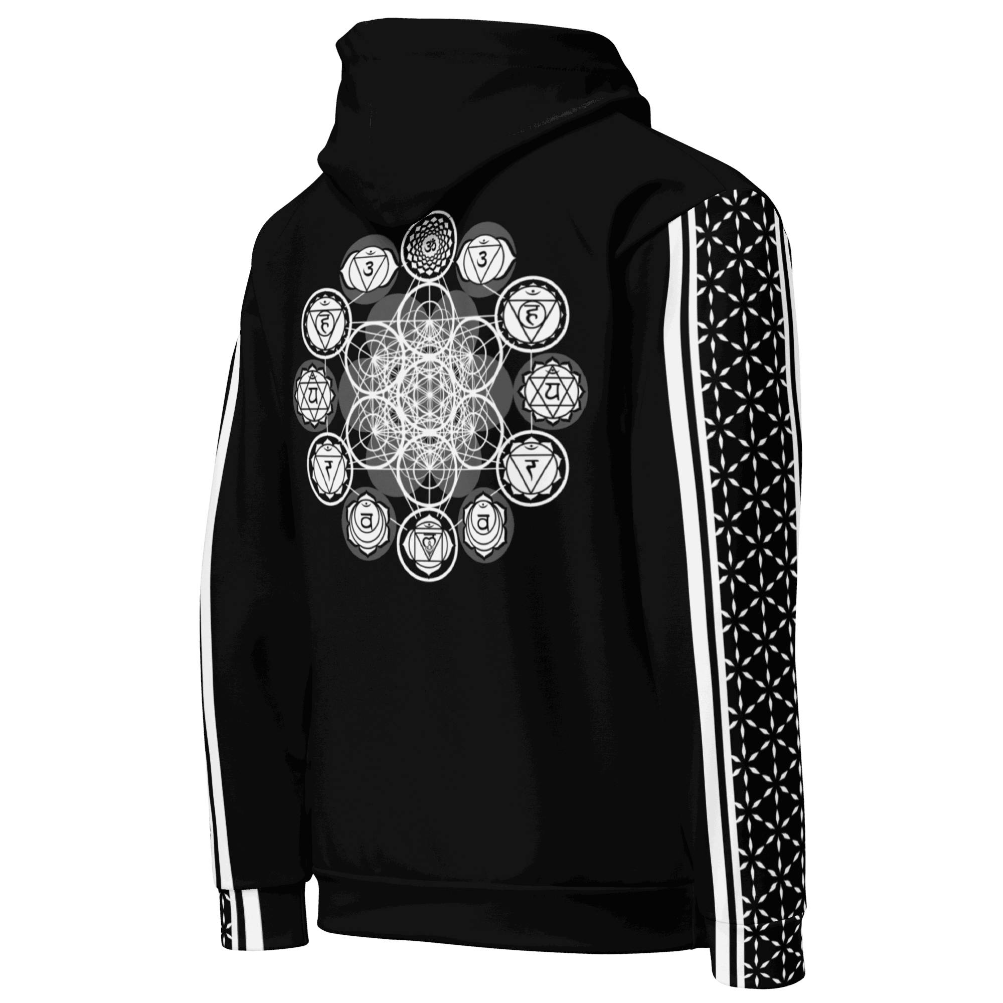 Sacred Form unisex hoodie — centered sacred-geometry graphic; Minimal sacred geometry hoodie — back view