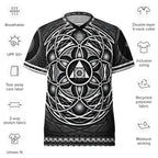 Black and white geometric t-shirt design with specs