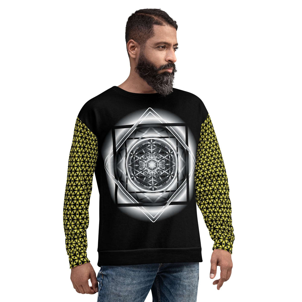 Mystic Mash unisex sweatshirt — collage graphic front; Fleece crewneck with mystic collage artwork