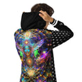 Healing Wellness Deity unisex zip hoodie — sacred geometry and celestial figure in vibrant cosmic colors