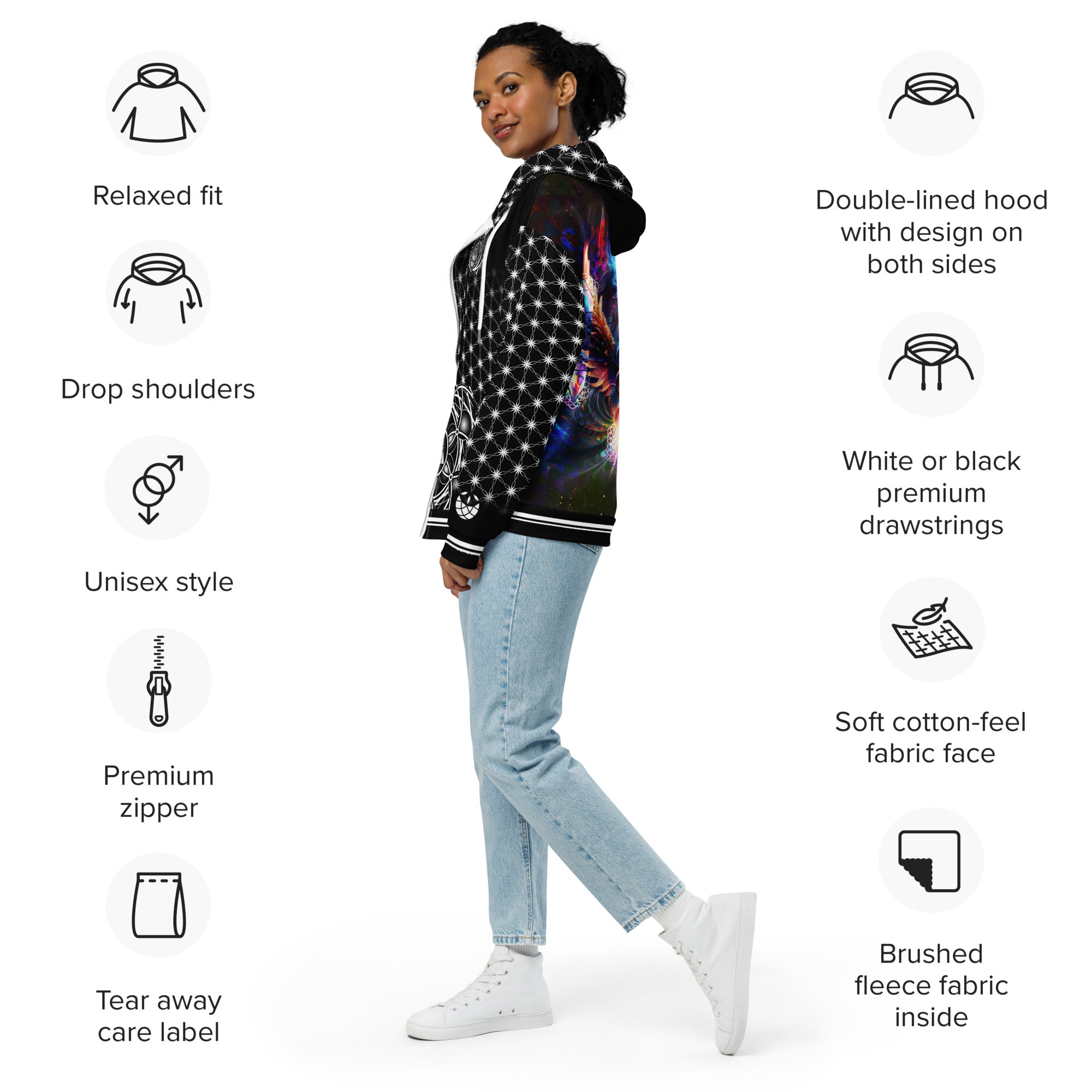 Essence of the All Unisex Zip Hoodie | Sacred Geometry & Cosmic Vision