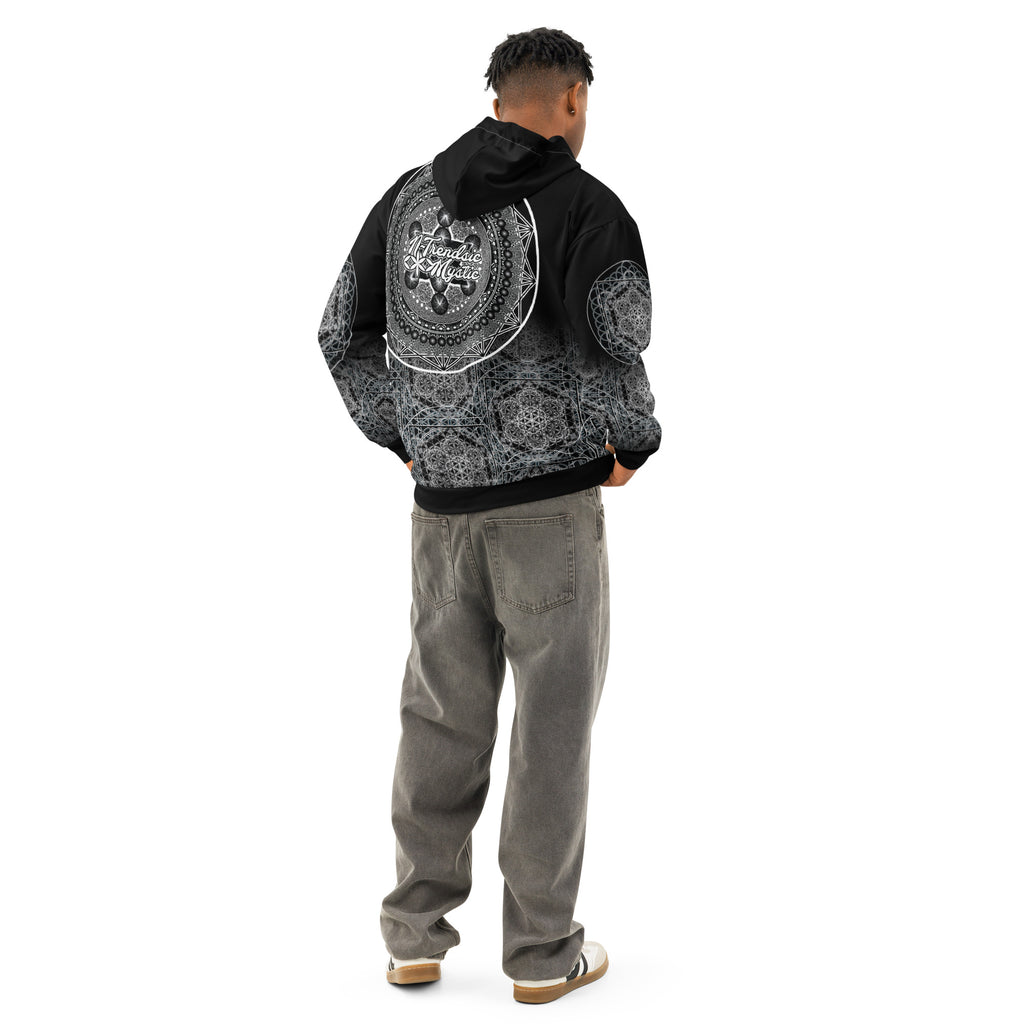 Keystone Matrix Hoodie featuring sacred geometry, mandala detailing, and a central Keystone sigil in full all-over print. Product mockup