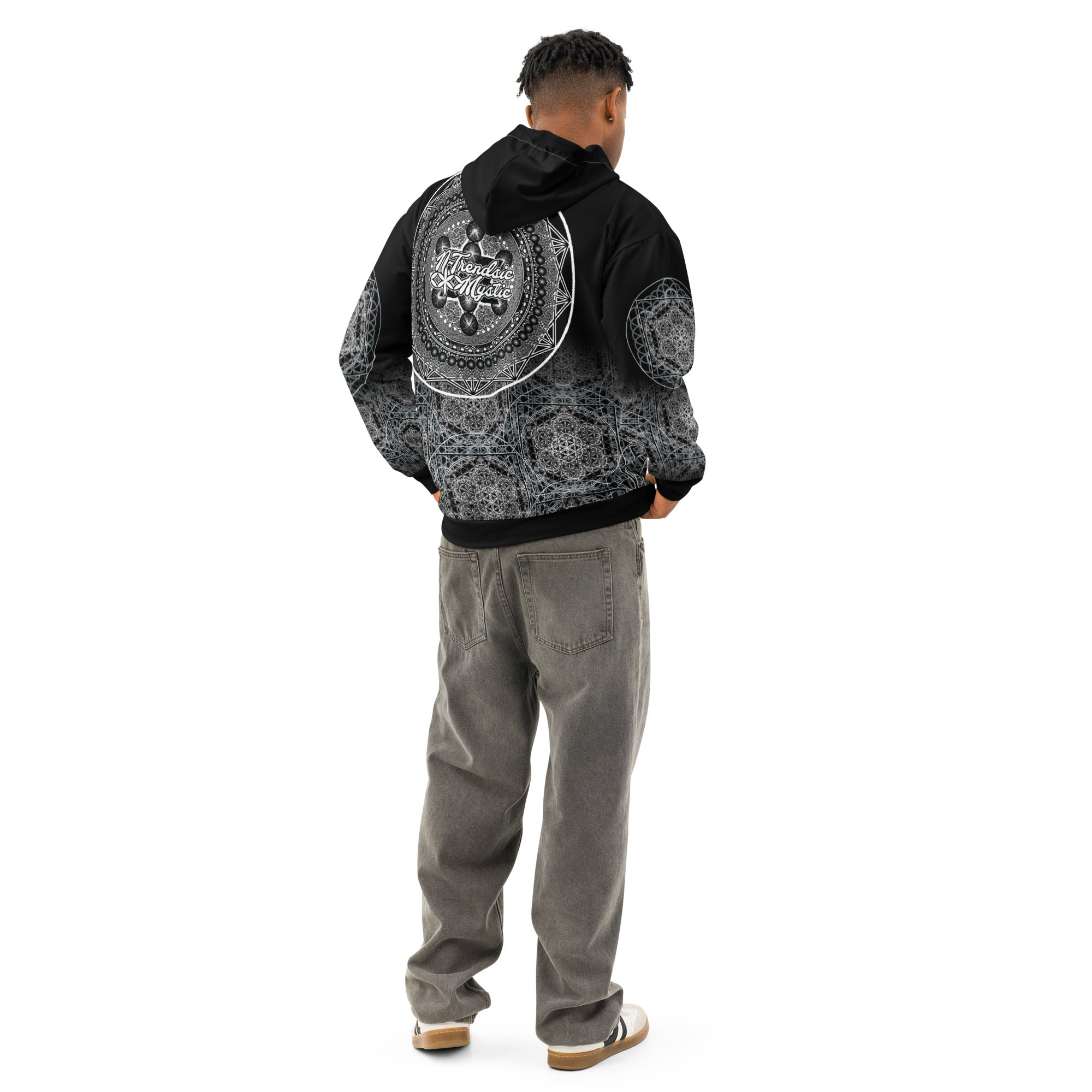 Keystone Matrix Hoodie featuring sacred geometry, mandala detailing, and a central Keystone sigil in full all-over print. Product mockup