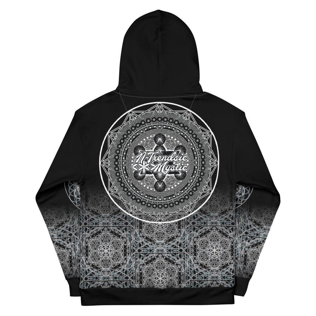 Keystone Matrix Hoodie featuring sacred geometry, mandala detailing, and a central Keystone sigil in full all-over print. Product mockup