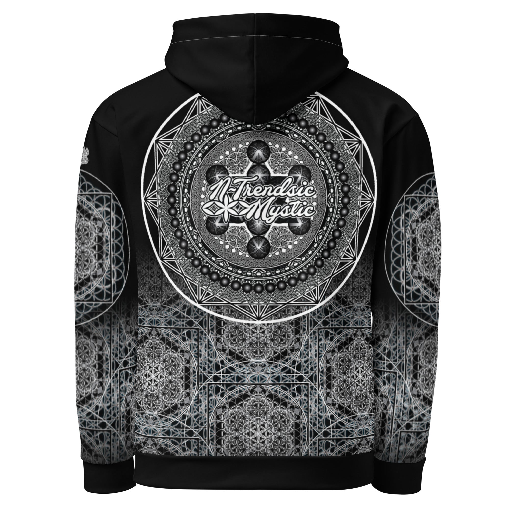 Keystone Matrix Hoodie featuring sacred geometry, mandala detailing, and a central Keystone sigil in full all-over print. Product mockup
