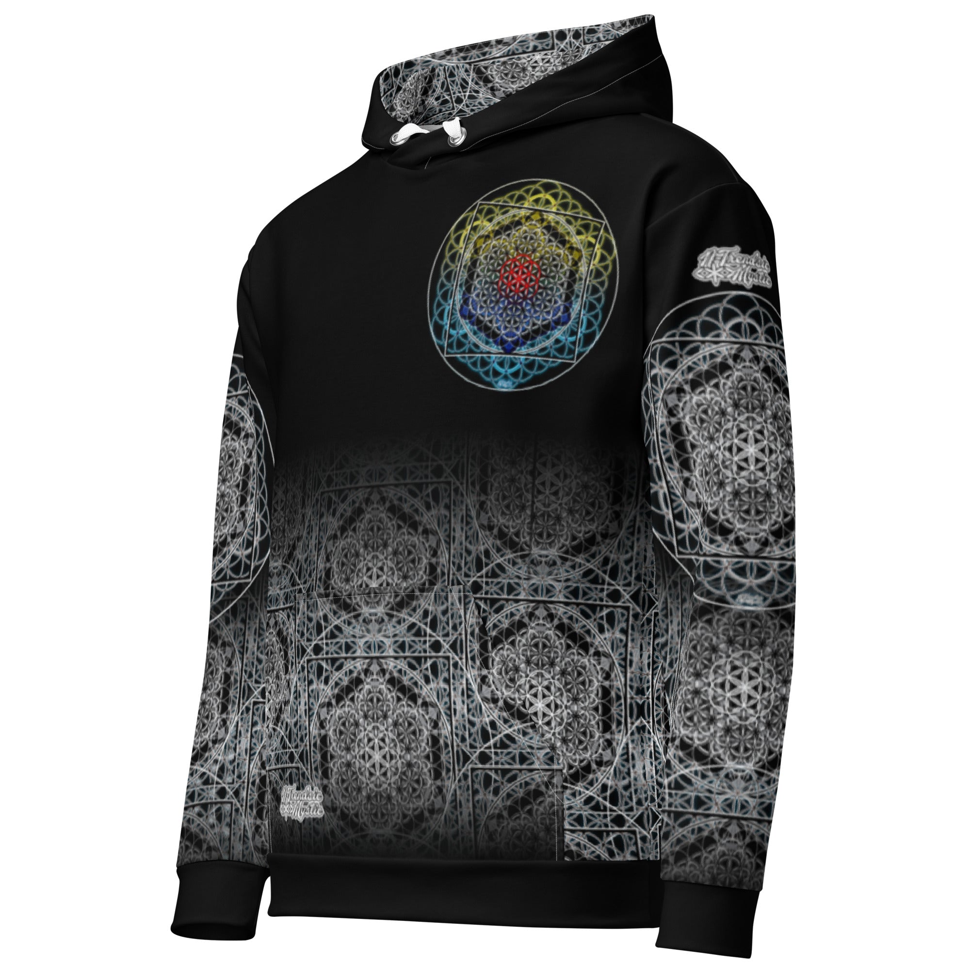 Keystone Matrix Hoodie featuring sacred geometry, mandala detailing, and a central Keystone sigil in full all-over print. Product mockup