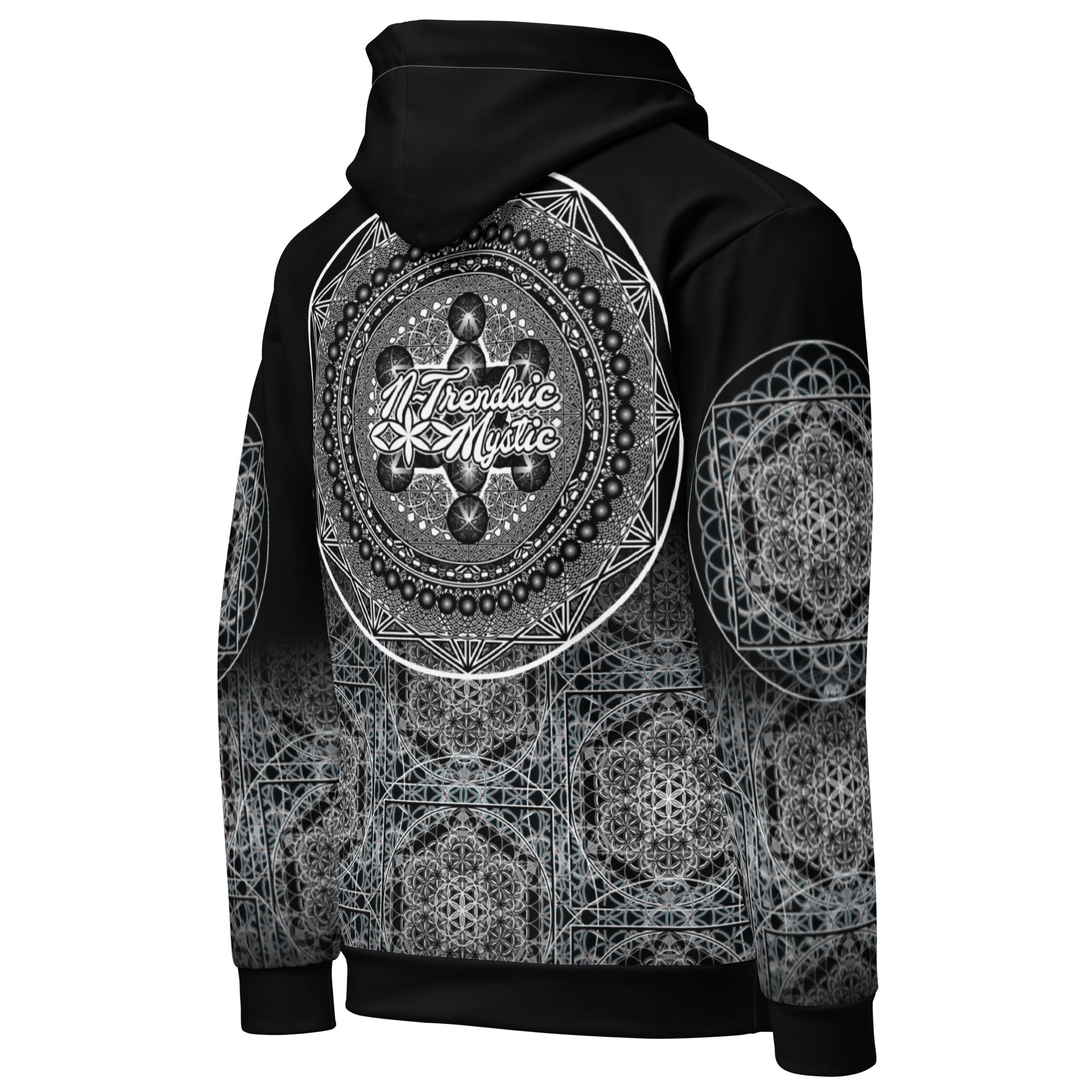 Keystone Matrix Hoodie featuring sacred geometry, mandala detailing, and a central Keystone sigil in full all-over print. Product mockup