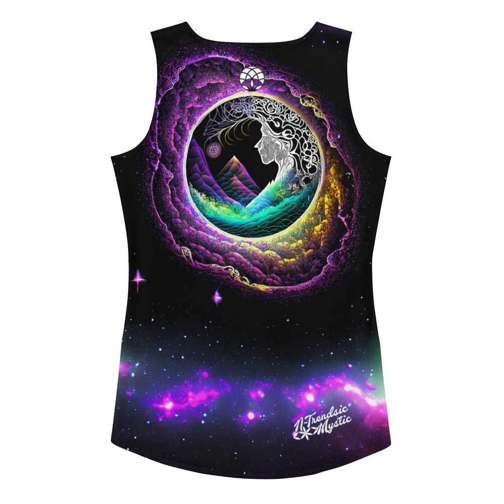 Boundless Mystic unisex cut & sew tank top — Hermetic-inspired geometric design (back 3 view)