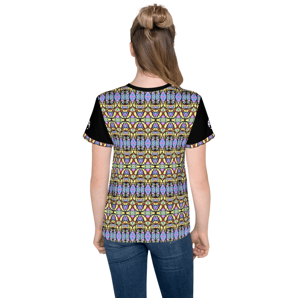 The Sandra youth crew neck t-shirt — kids’ shirt with colorful pattern art by a young artist