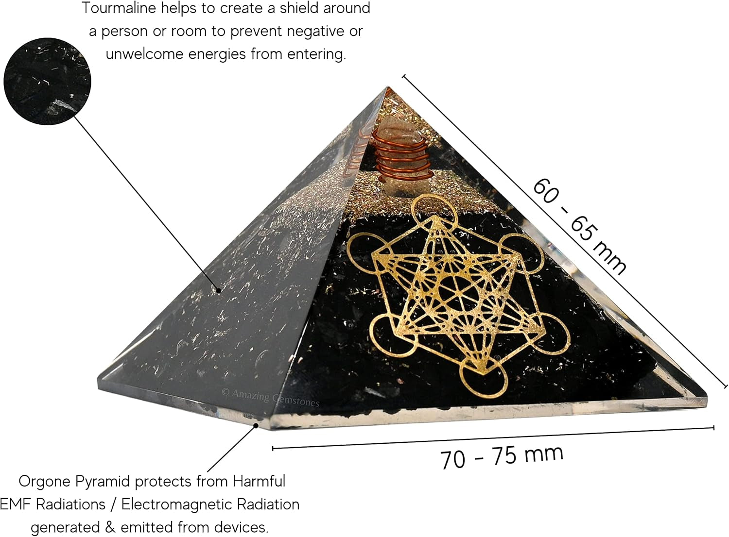 Large Orgone Pyramid | Shungite Metatron Orgonite Pyramid | EMF Protection & Positive Energy Generator for Meditation, Wellness & Home Decor