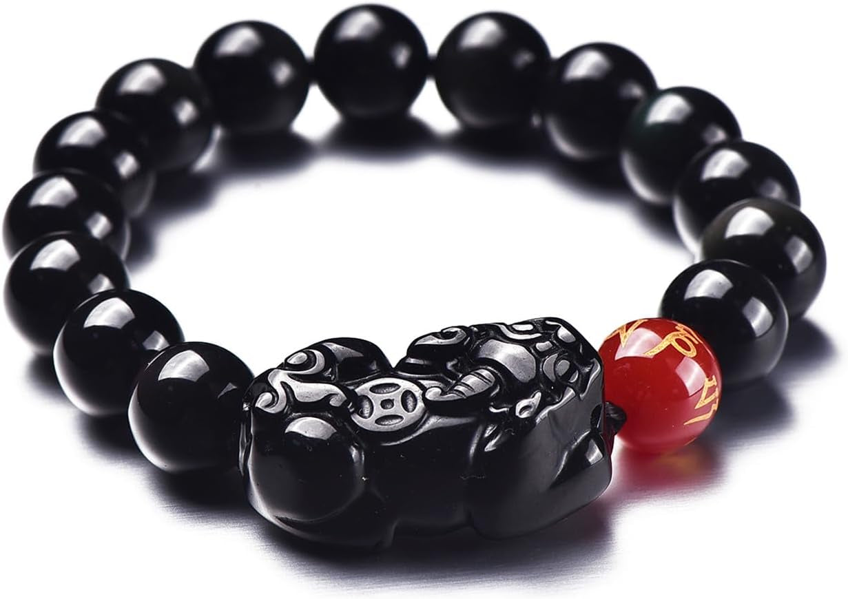 Black Obsidian & Tiger Eye Wealth Bracelet with Pixiu Charm | Feng Shui Protection & Abundance