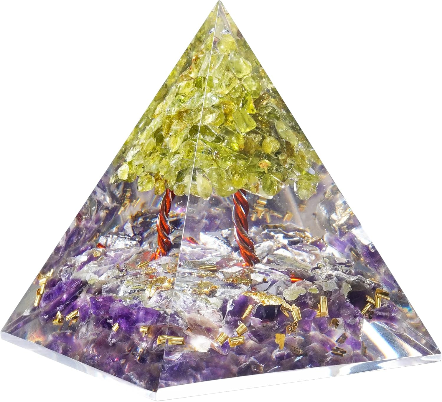 55Mm Orgone Pyramid Rainbow Moonstone Protection Crystals Reiki Healing Stones, Organite Pyramid for Good Luck Gift for Women Men Gemstone Crystal Chakra Charm Orgone Generator Orgonite Collection