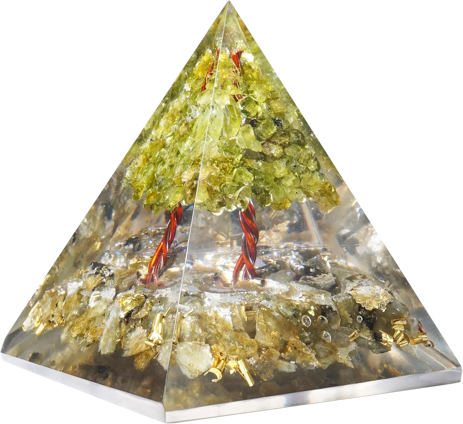 55Mm Orgone Pyramid Rainbow Moonstone Protection Crystals Reiki Healing Stones, Organite Pyramid for Good Luck Gift for Women Men Gemstone Crystal Chakra Charm Orgone Generator Orgonite Collection
