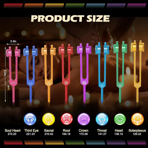 8-Piece Chakra Tuning Fork Set – Solfeggio Frequencies for Sound Therapy, DNA Activation & Soul Alignment