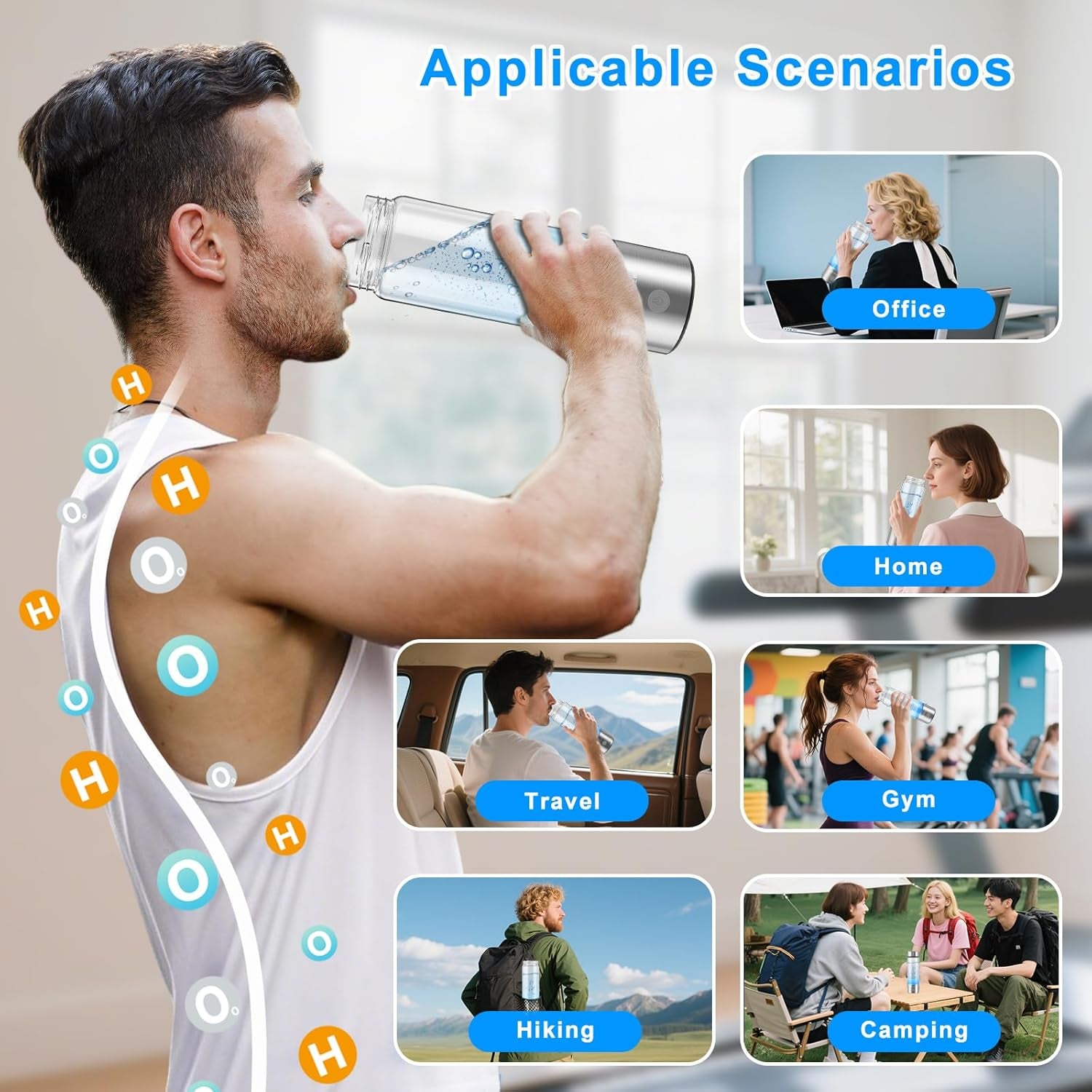 Hydrogen Water Bottle – Portable Ionizer with SPE PEM Tech | 420ml Borosilicate Glass, Rechargeable Base (2025 Upgrade)