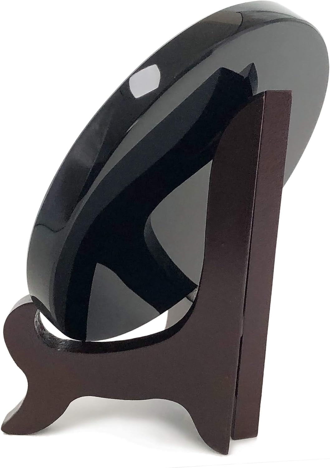 Black Obsidian Scrying Mirror with Wooden Stand | 100mm Divination & Meditation Tool