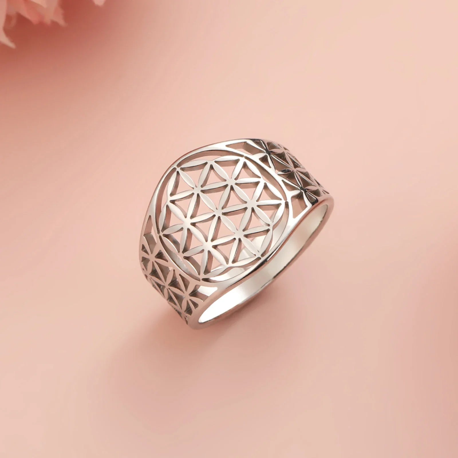 Flower of Life Sacred Geometry Ring – Gold Vintage Stainless Steel