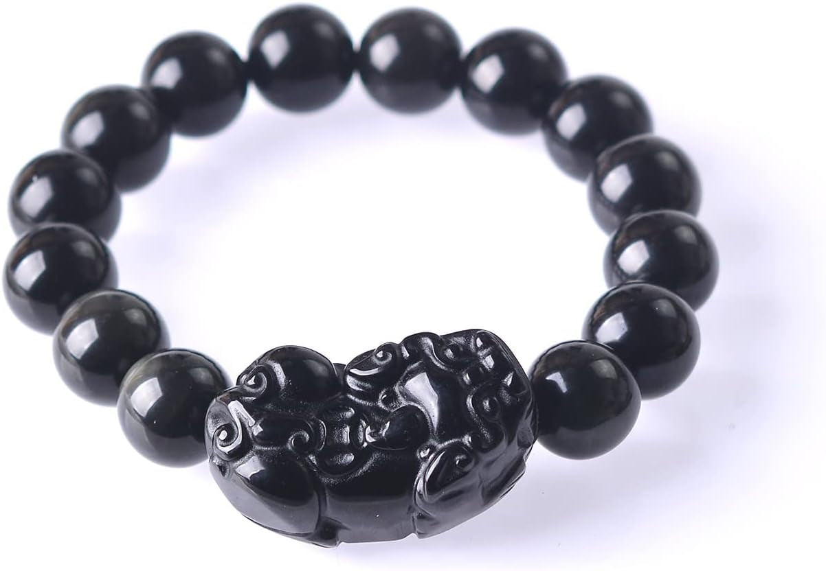 Black Obsidian & Tiger Eye Wealth Bracelet with Pixiu Charm | Feng Shui Protection & Abundance