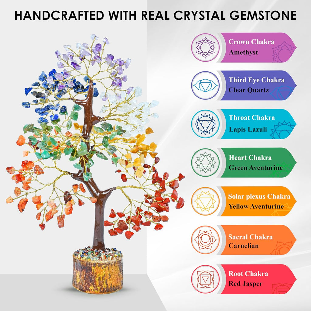 7 Chakra Tree of Life - Crystal Tree for Positive - Gemstone Tree - Seven Chakra Tree Spiritual Wisdom Feng Shui Tree Decor - Handmade - Healing Tree - Attract Good Luck & Charm Gift