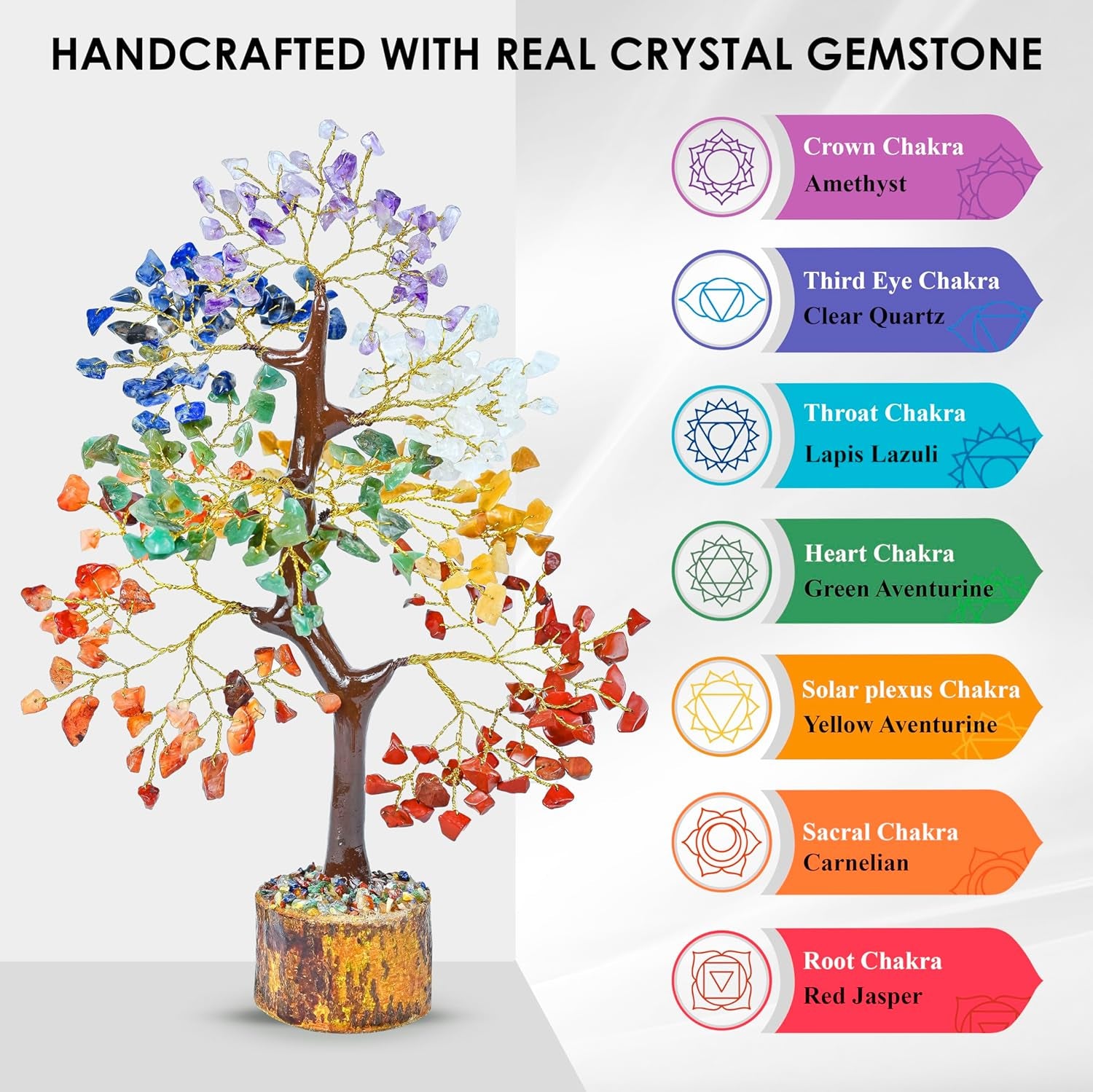 7 Chakra Tree of Life - Crystal Tree for Positive - Gemstone Tree - Seven Chakra Tree Spiritual Wisdom Feng Shui Tree Decor - Handmade - Healing Tree - Attract Good Luck & Charm Gift