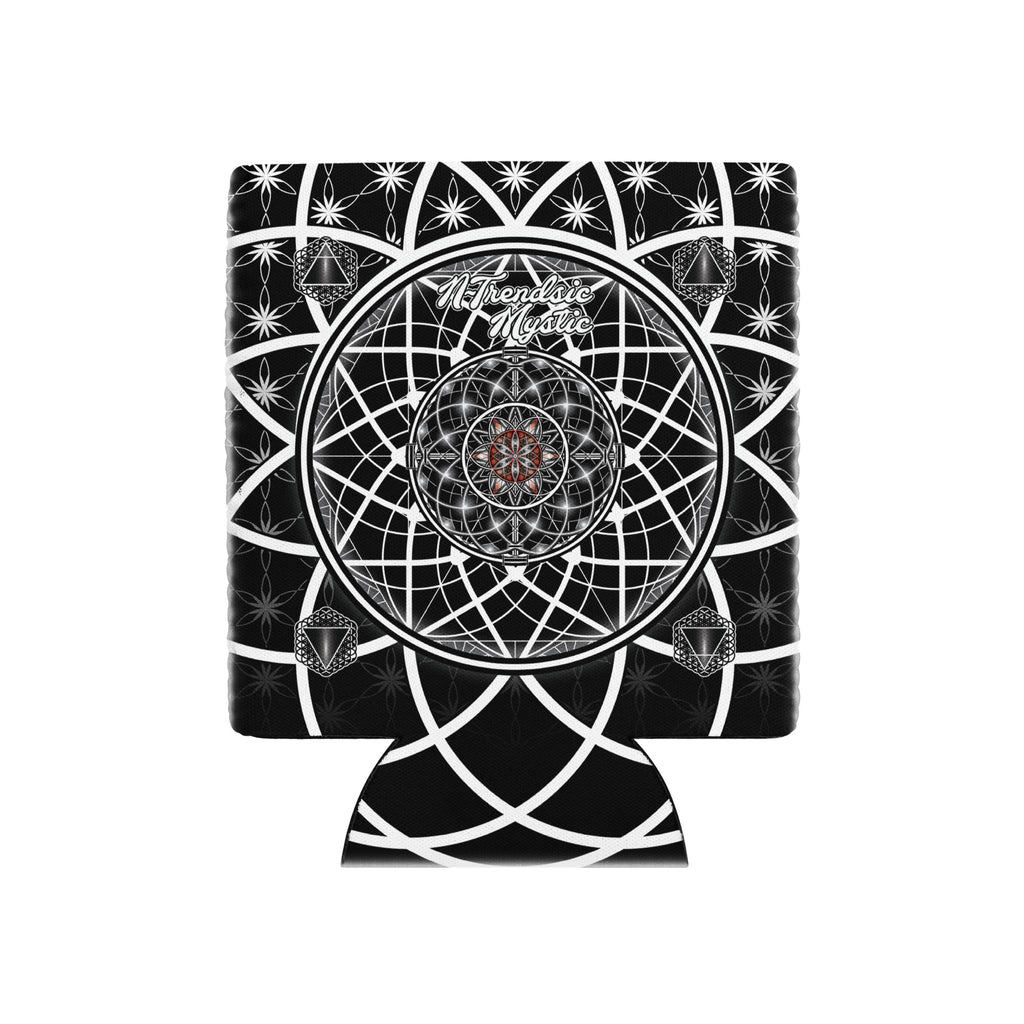 OG Mystic can cooler — sacred geometry design with Flower of Life, red rosette, and four guardian tetrahedrons