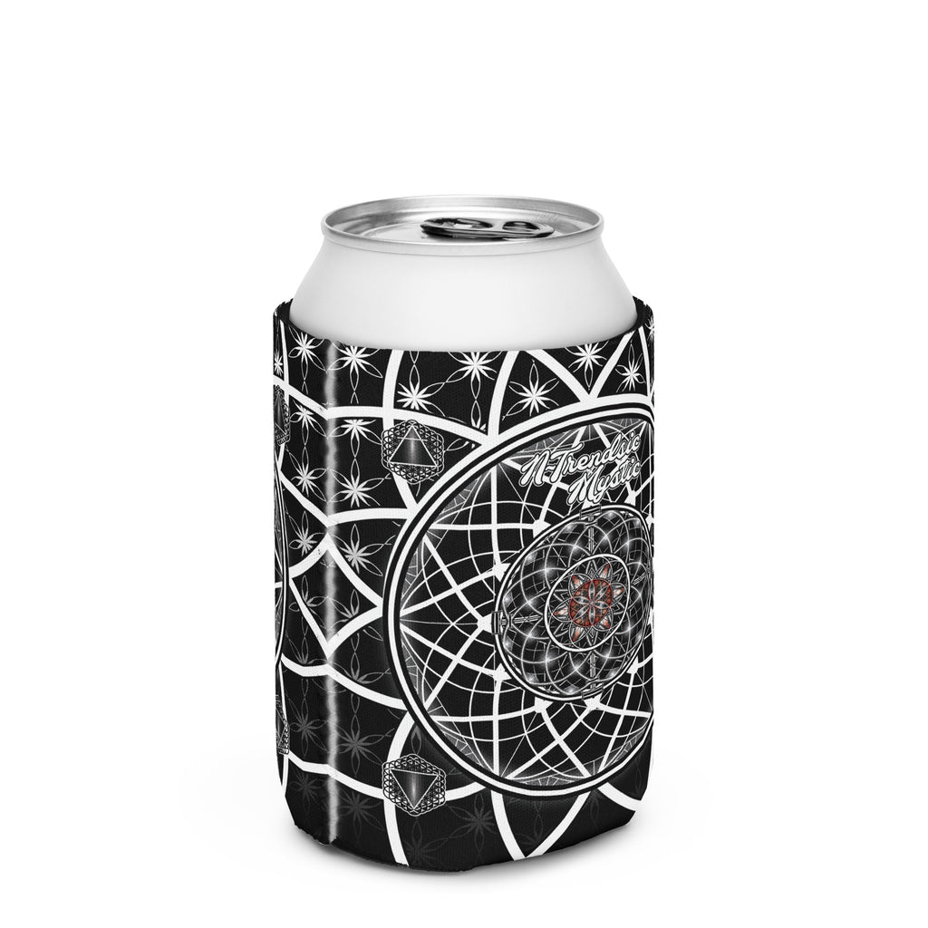 OG Mystic can cooler — sacred geometry design with Flower of Life, red rosette, and four guardian tetrahedrons