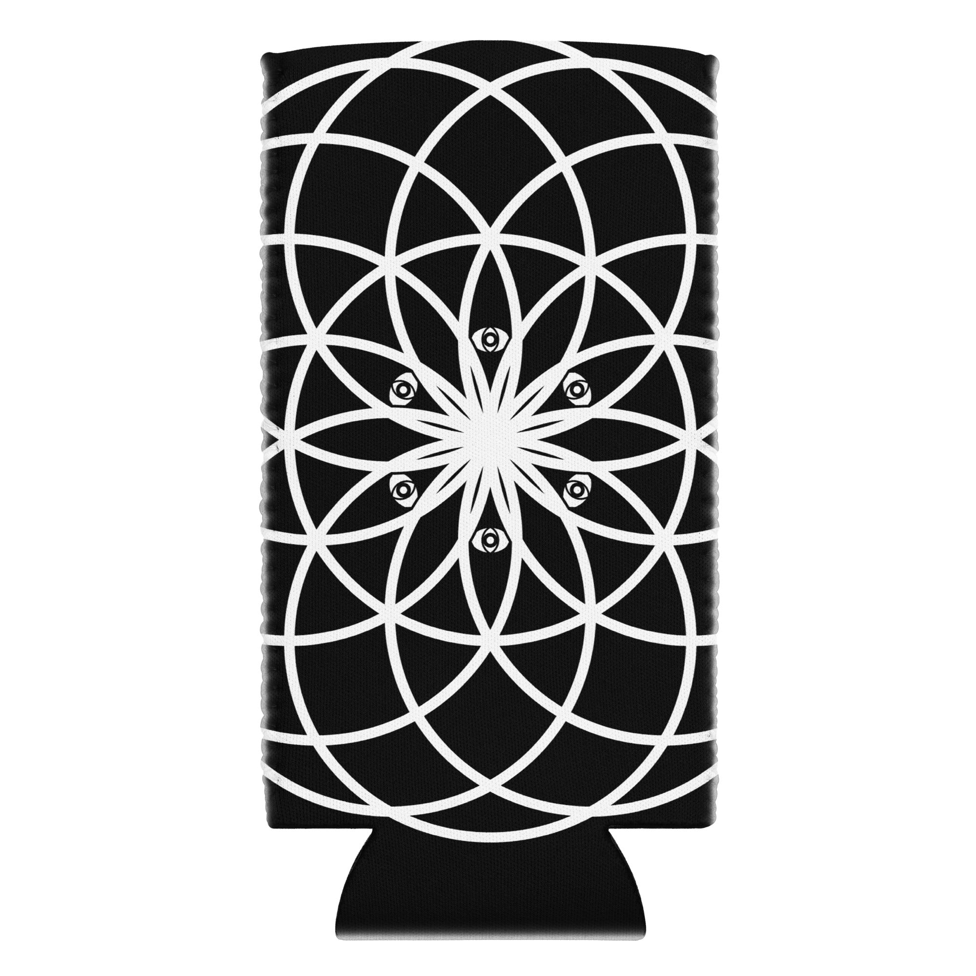 Mystic Koozie Eyez neoprene can cooler — sacred geometry mandala with eyes design, fits regular and slim cans