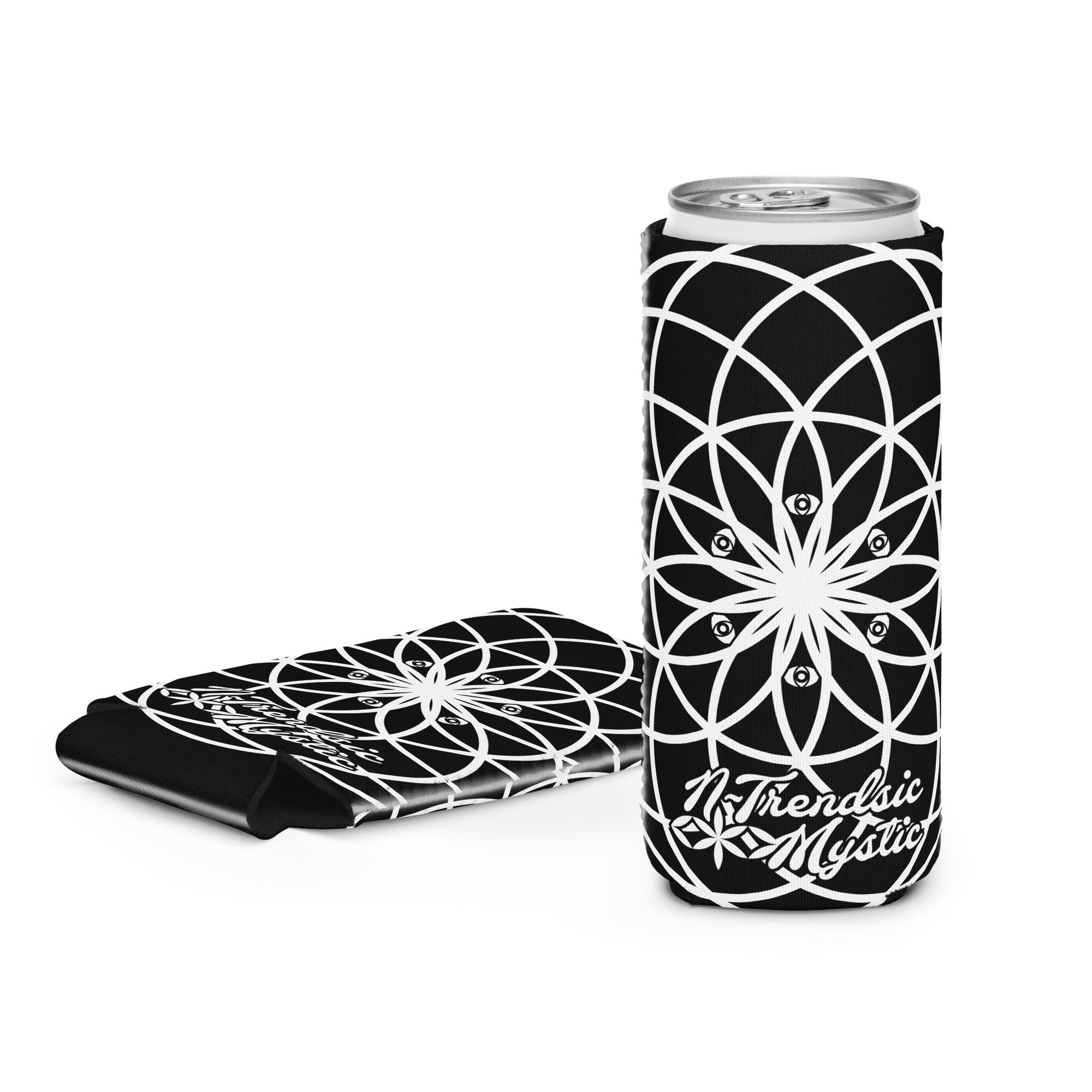 Mystic Koozie Eyez neoprene can cooler — sacred geometry mandala with eyes design, fits regular and slim cans