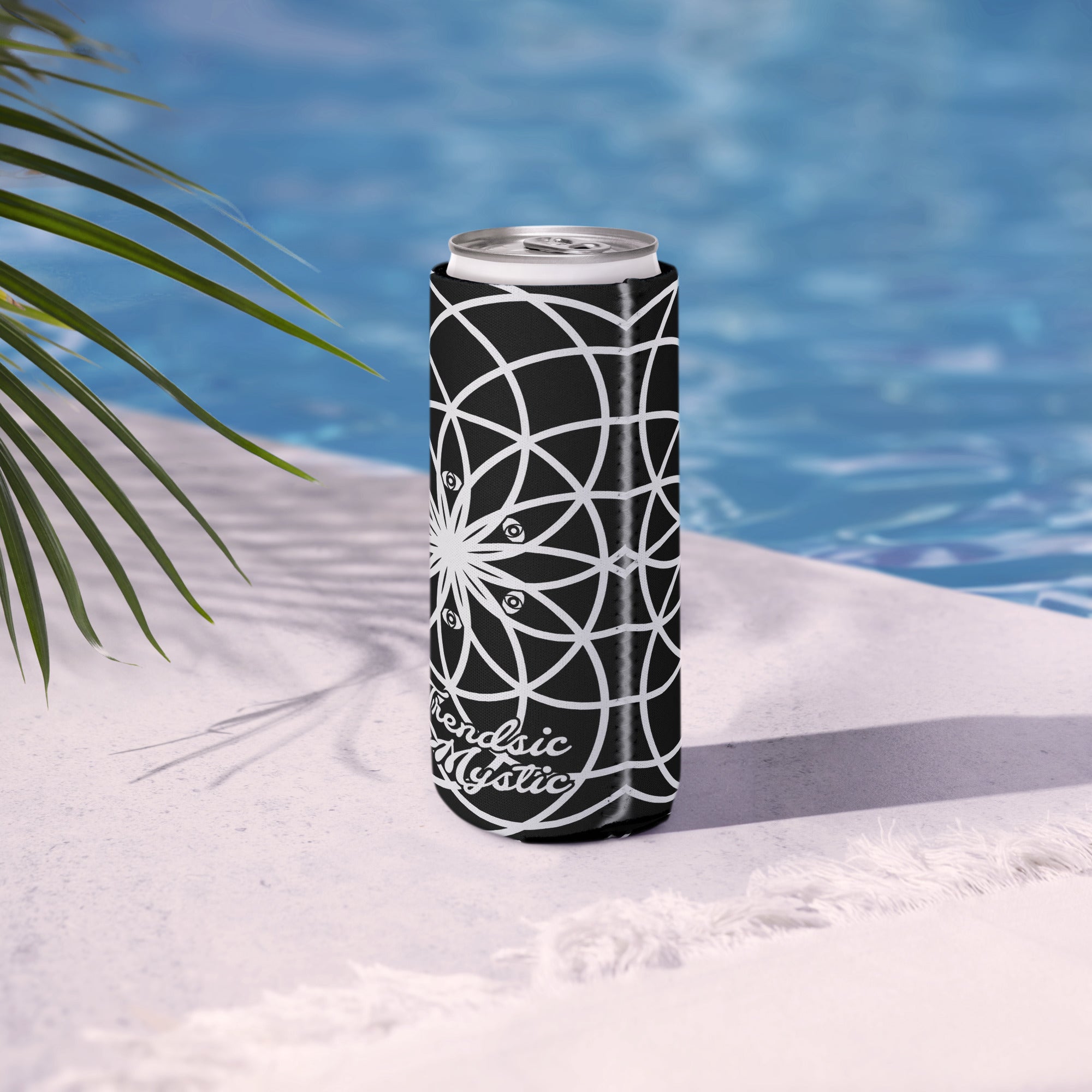 Mystic Koozie Eyez neoprene can cooler — sacred geometry mandala with eyes design, fits regular and slim cans