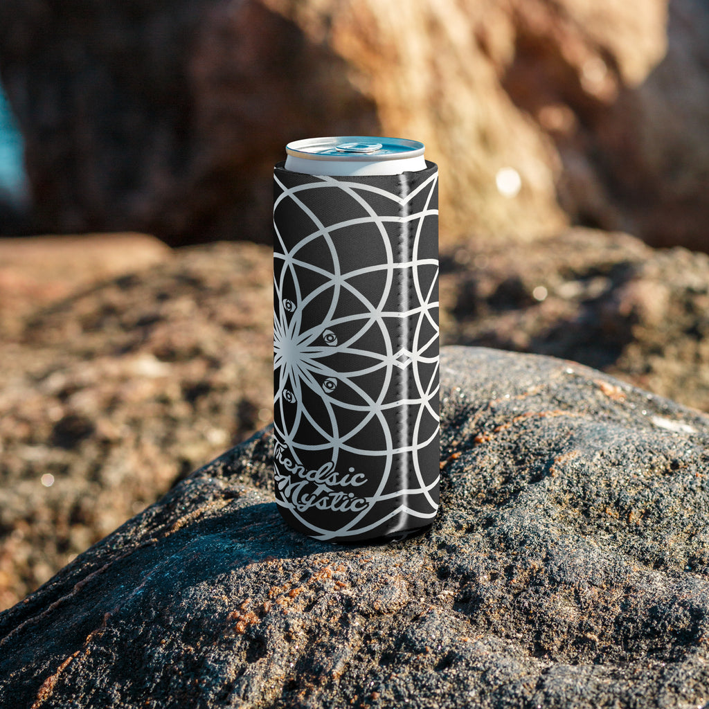 Mystic Koozie Eyez neoprene can cooler — sacred geometry mandala with eyes design, fits regular and slim cans