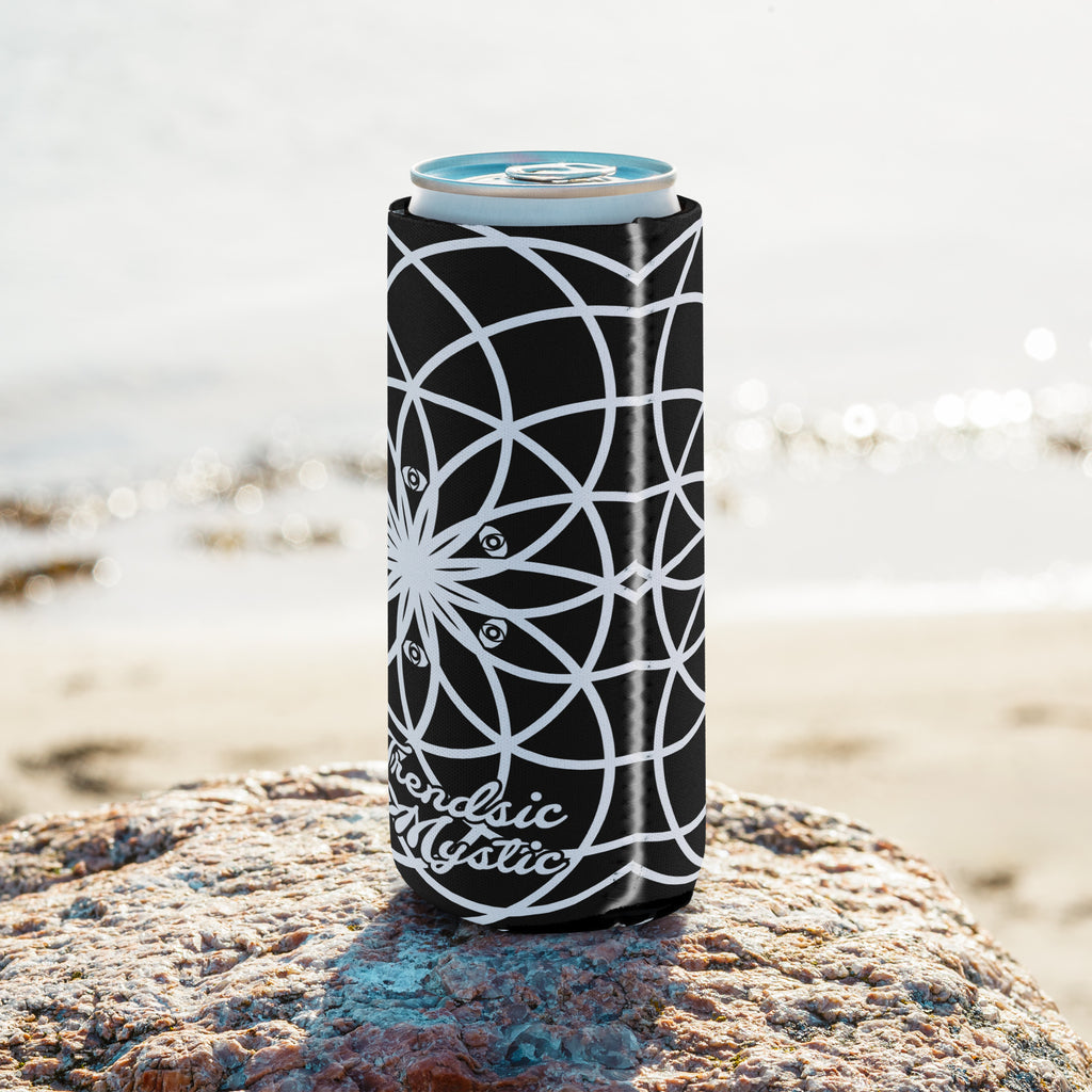 Mystic Koozie Eyez neoprene can cooler — sacred geometry mandala with eyes design, fits regular and slim cans