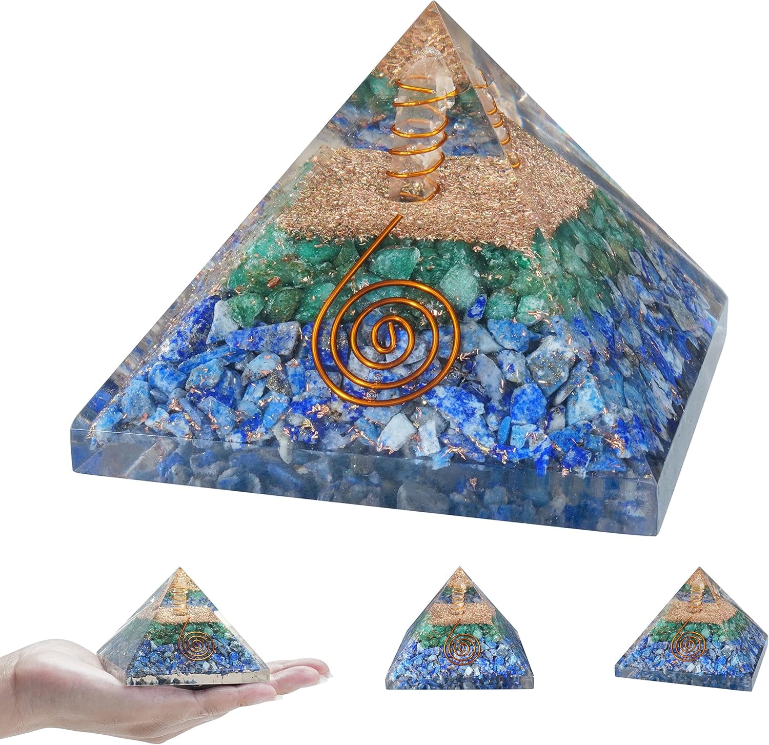 55Mm Orgone Pyramid Rainbow Moonstone Protection Crystals Reiki Healing Stones, Organite Pyramid for Good Luck Gift for Women Men Gemstone Crystal Chakra Charm Orgone Generator Orgonite Collection