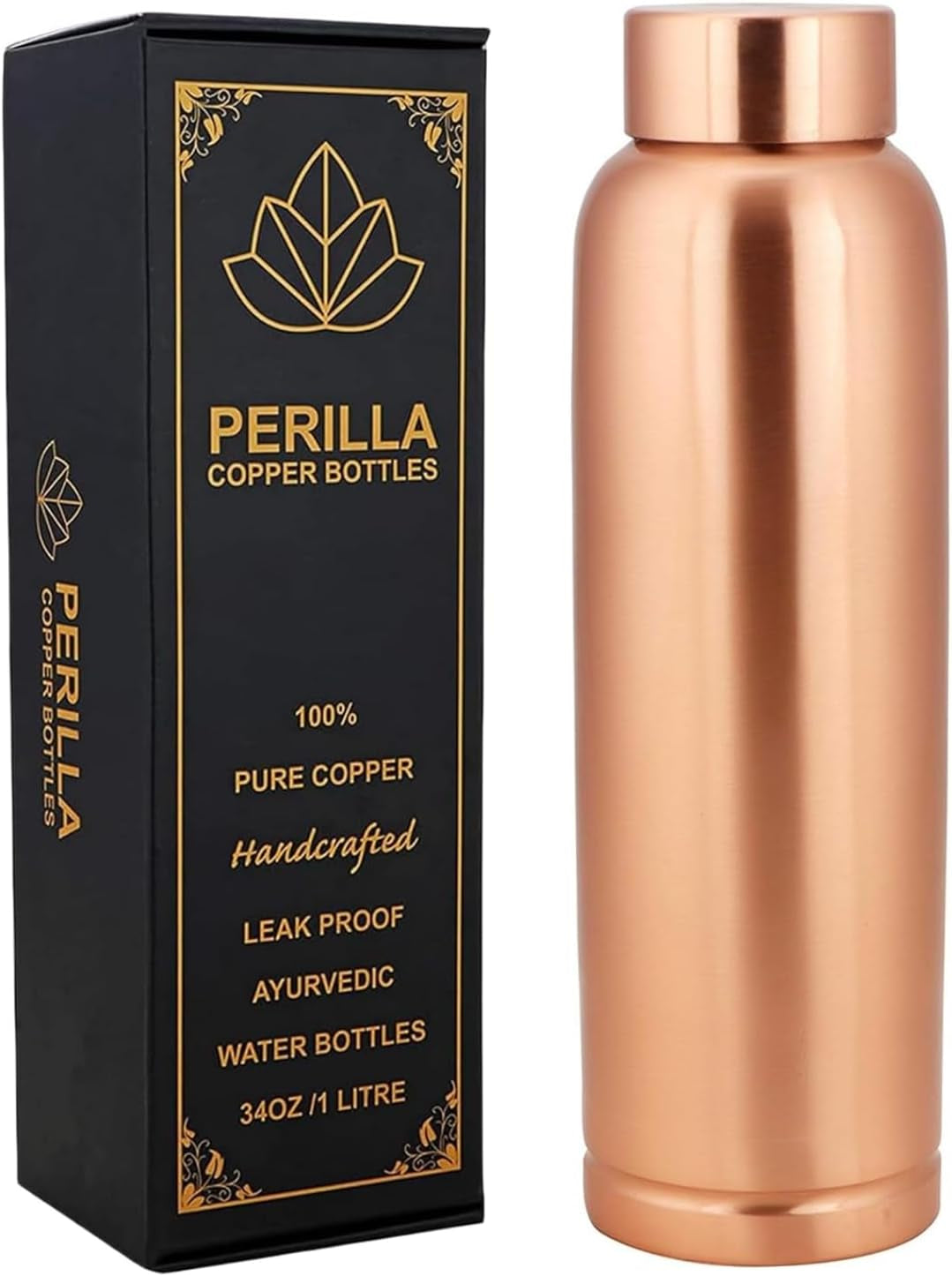 Mystic Copper Vessel – 34 oz Ayurvedic-Inspired Water Bottle 100% Pure Copper | Handcrafted | Leak-Proof |Ready to Go