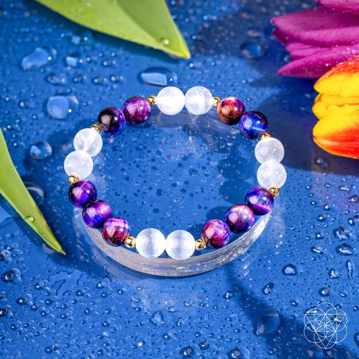 Galaxy Tiger’s Eye and Selenite beaded bracelet – Cosmic Energy Amplifier jewelry for manifestation, clarity, and alignment.