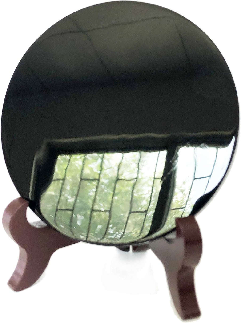 Black Obsidian Scrying Mirror with Wooden Stand | 100mm Divination & Meditation Tool
