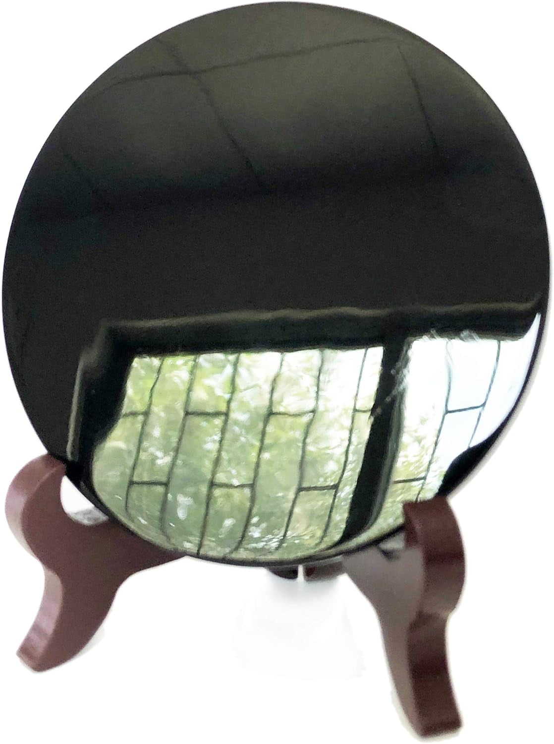 Black Obsidian Scrying Mirror with Wooden Stand | 100mm Divination & Meditation Tool