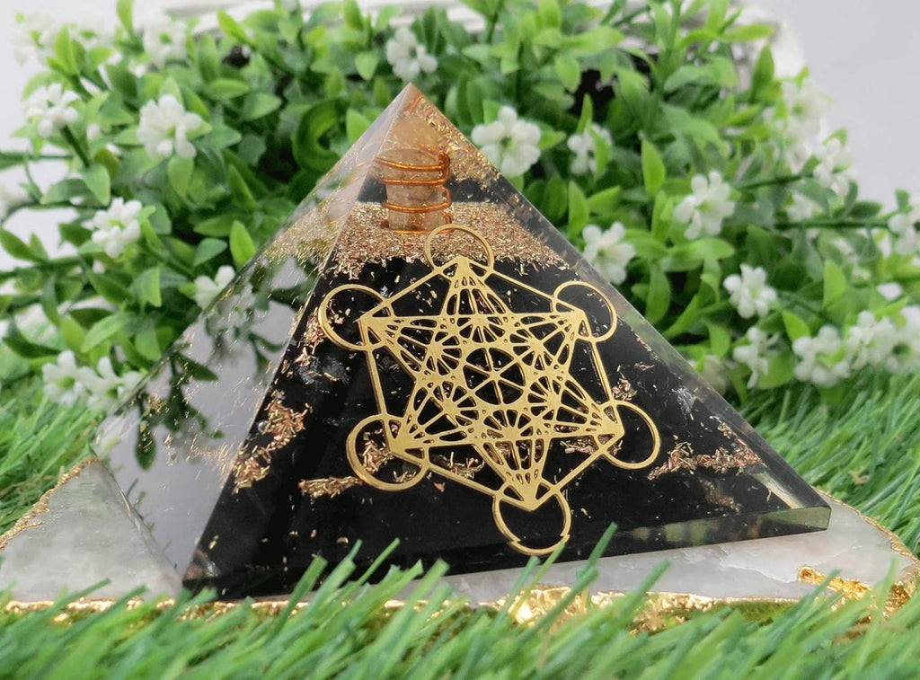 Large Orgone Pyramid | Shungite Metatron Orgonite Pyramid | EMF Protection & Positive Energy Generator for Meditation, Wellness & Home Decor