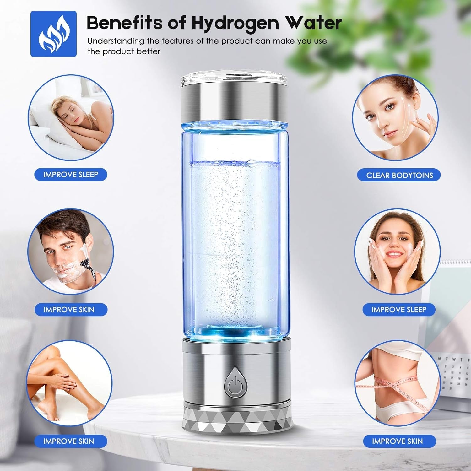 N.P Hydrogen Water Bottle Generator with Dual Chamber & SPE PEM Technology - Up to 1700 PPB