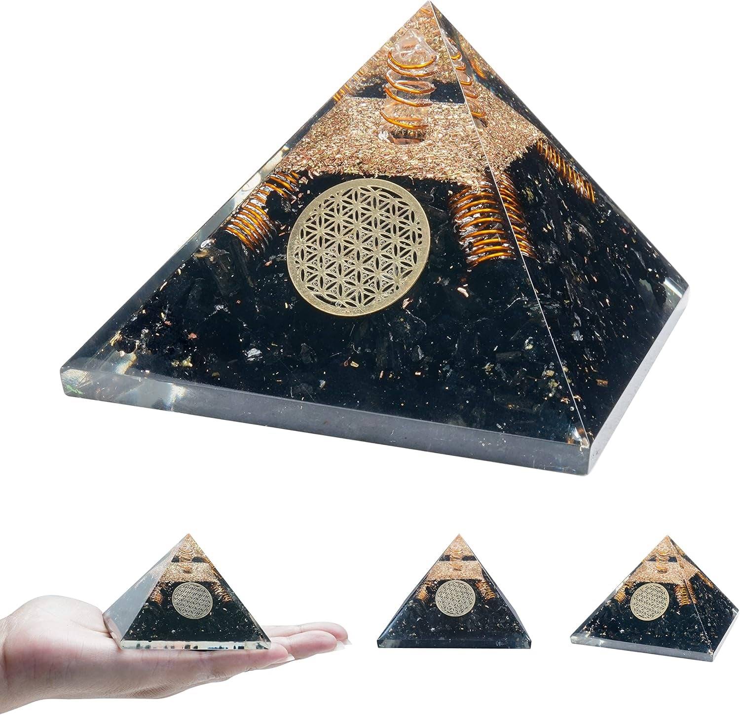 Black Tourmaline Orgone Pyramid Feng Shui Chakra Balancing Crystal Reiki Healing Spiritual Balancing Meditation Good Luck Paper Weights Home Office Decor Size: 2.5-3 Inch