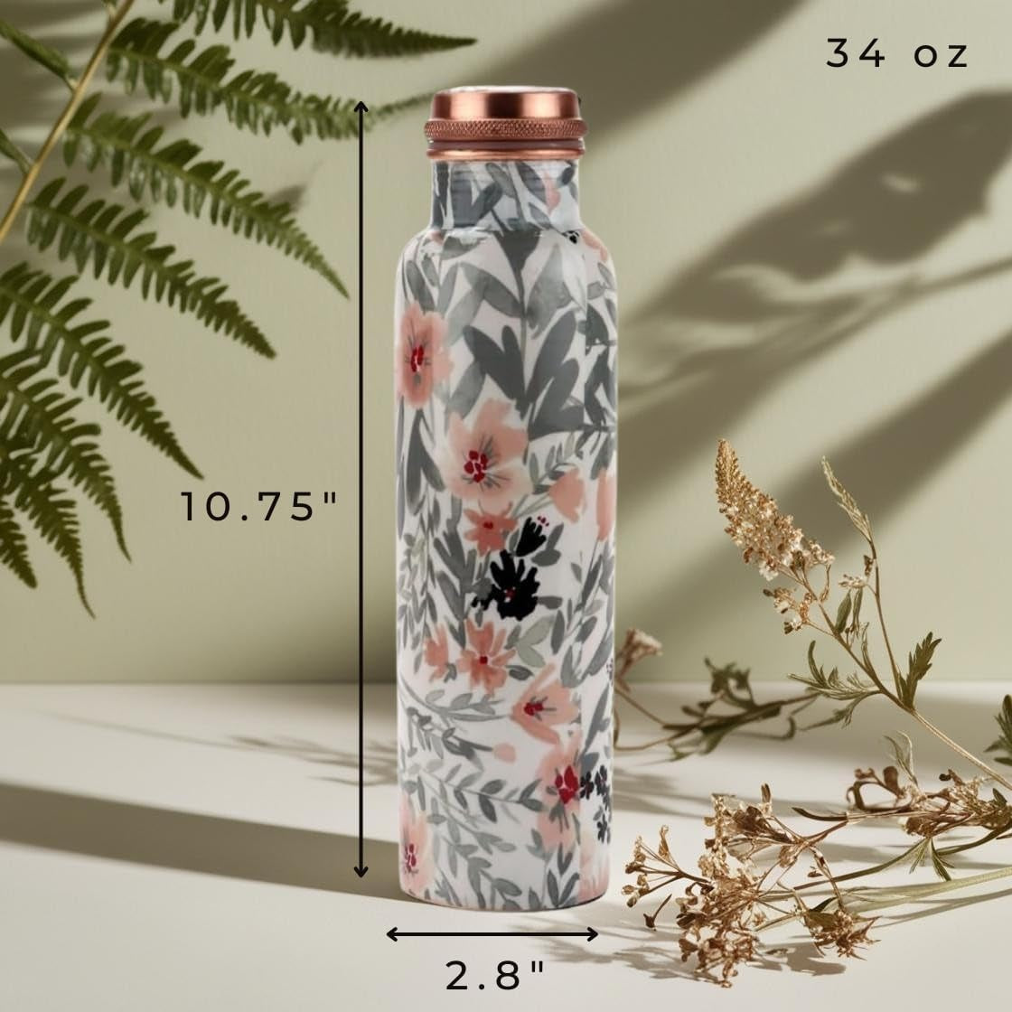 Mystic Copper Vessel – 34 oz Ayurvedic-Inspired Water Bottle 100% Pure Copper | Handcrafted | Leak-Proof |Ready to Go