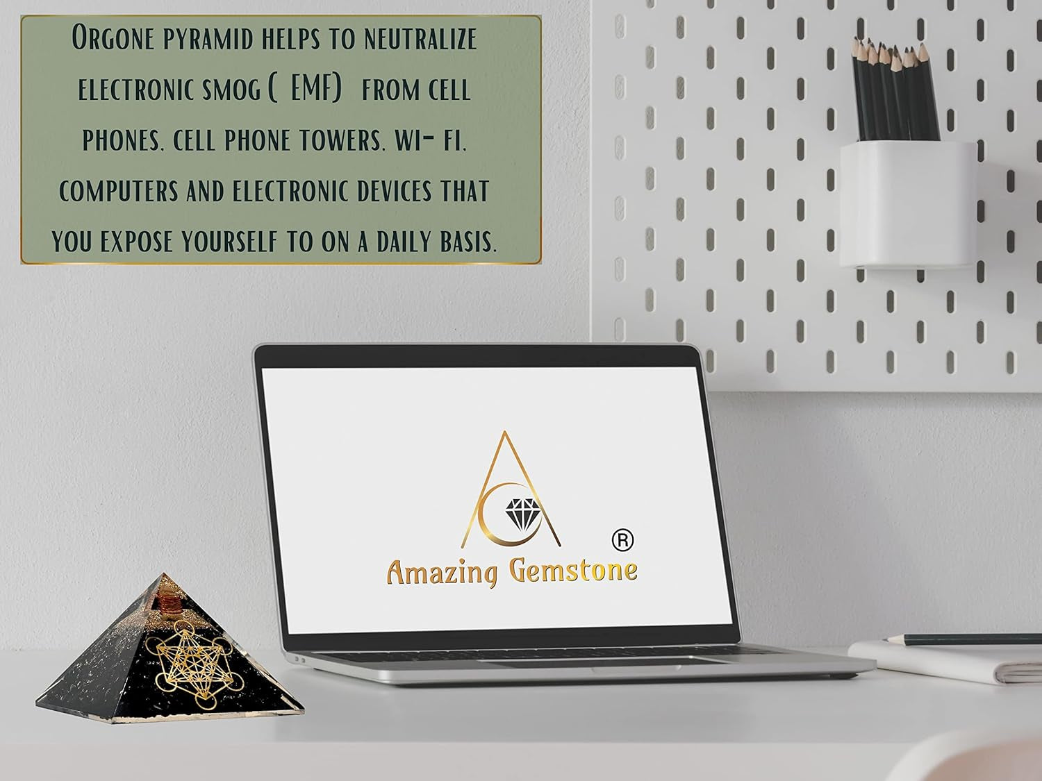 Large Orgone Pyramid | Shungite Metatron Orgonite Pyramid | EMF Protection & Positive Energy Generator for Meditation, Wellness & Home Decor