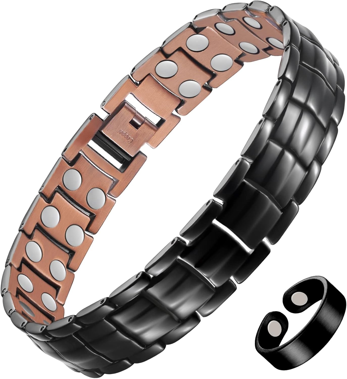 Copper Magnetic Bracelet Elegant 99.99% Solid Copper Bracelets with Double-Row Strong Magnets, Magnetic Field Therapy Jewelry (Black)