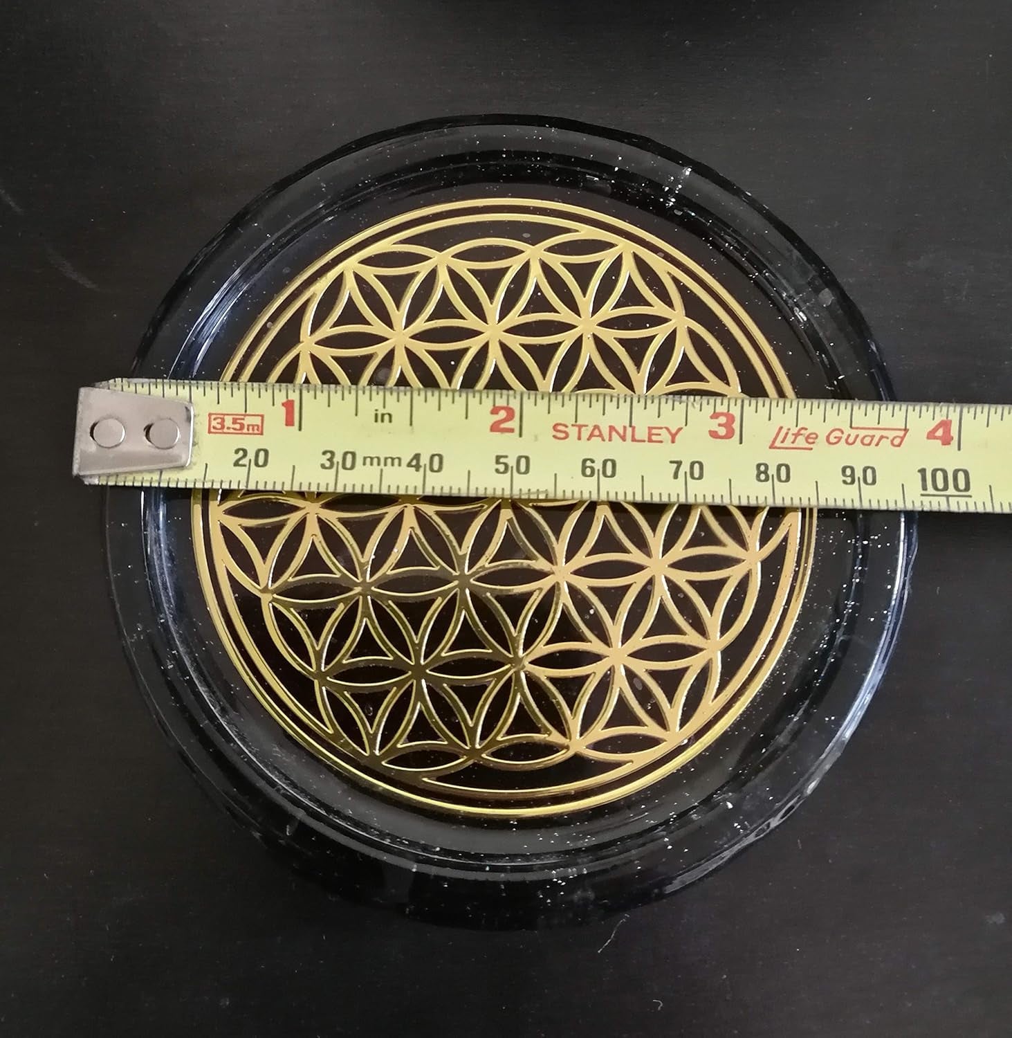 Obsidian Flower of Life Charging Coaster Plate – 4" Crystal Energy Dome for Water & Ritual Tools