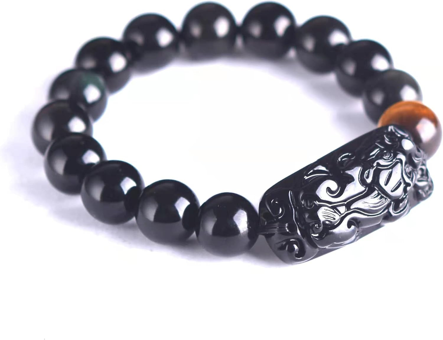 Black Obsidian & Tiger Eye Wealth Bracelet with Pixiu Charm | Feng Shui Protection & Abundance